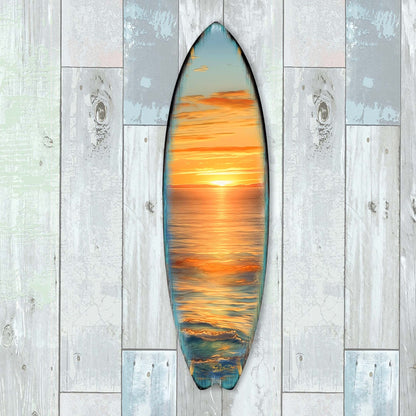 Golden Waves Sunset Surfboard Wood Wall Art