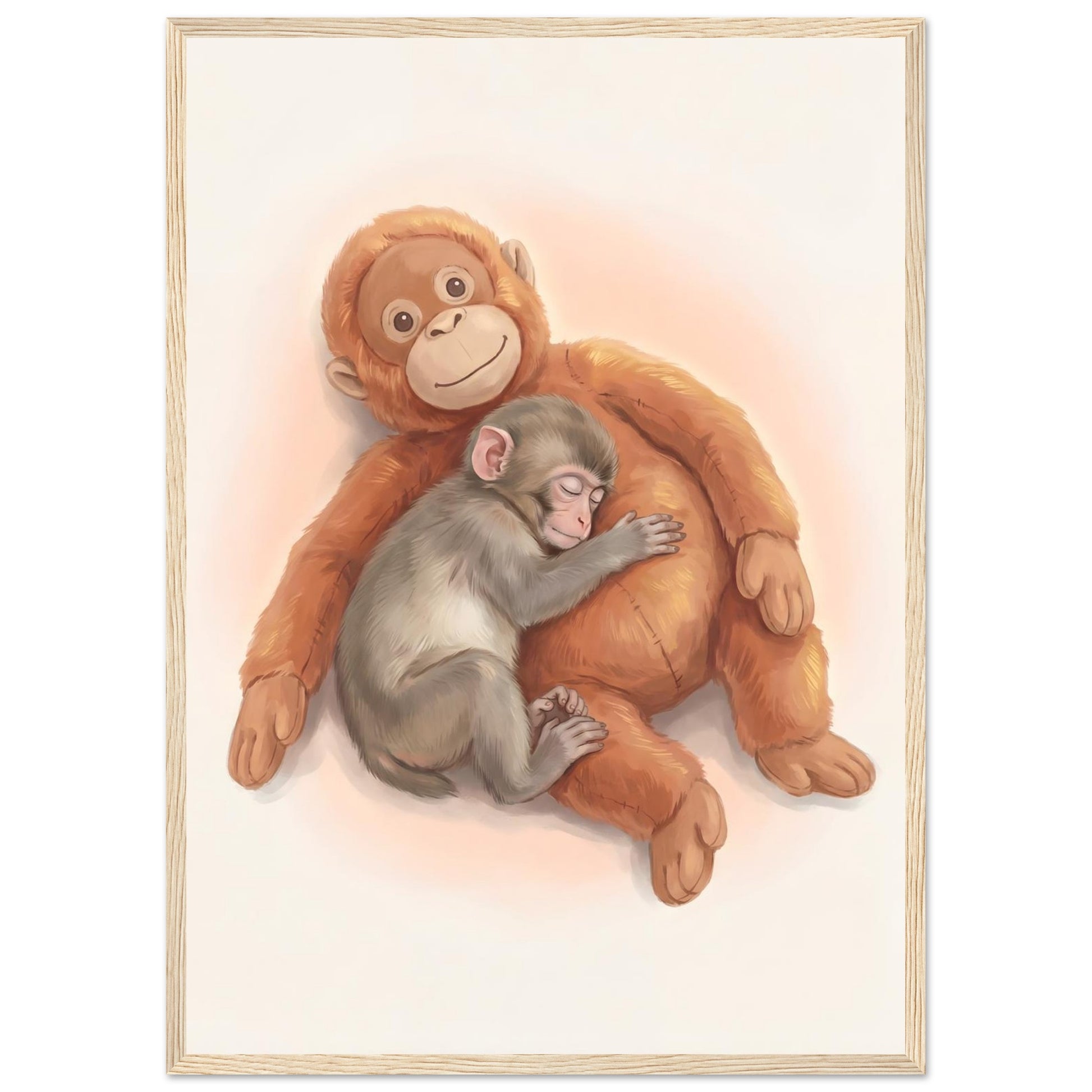 Baby Monkey Sleeping Nursery Art Print - A2 (42 x 59.4 cm) - Wood frame / Ready-to-hang - Sparkycare