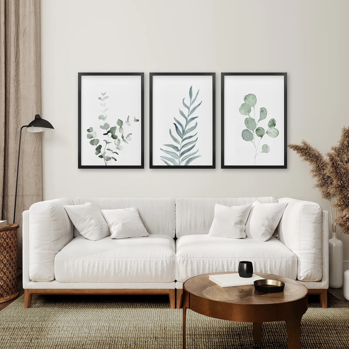 Watercolor Botanical Wall Art Set of 3 Green Leaf Prints