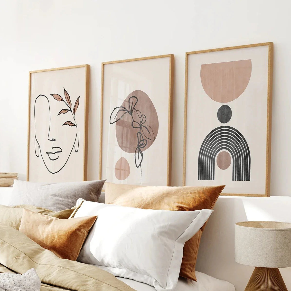 Boho abstract earth tone wall art set of 3 triptych