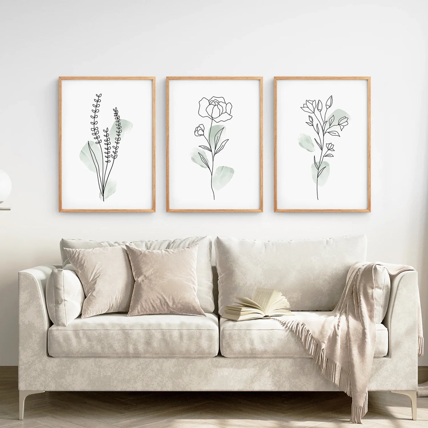 Boho Botanical Wall Art Set of 3, Green Leaves Prints