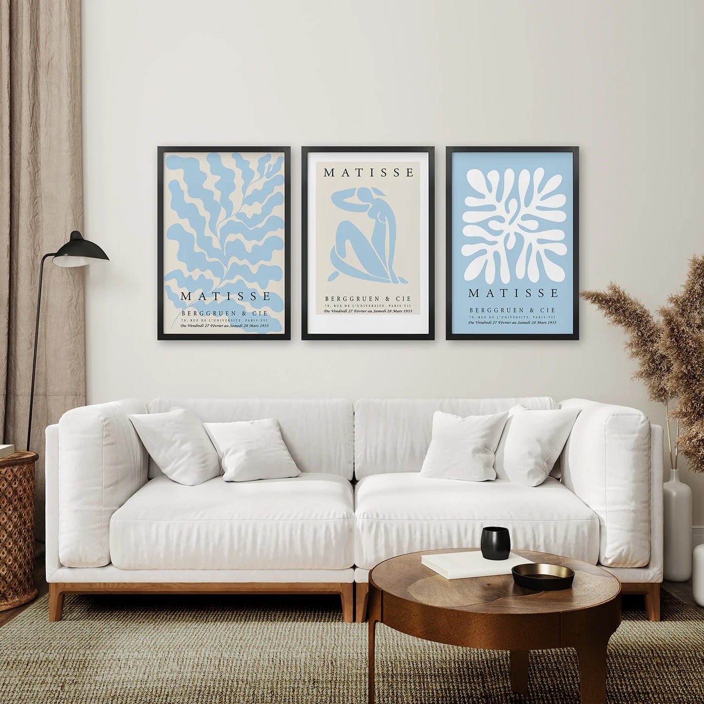 Set of 3 Blue and Beige Abstract Cut-Out Prints - Wall Art