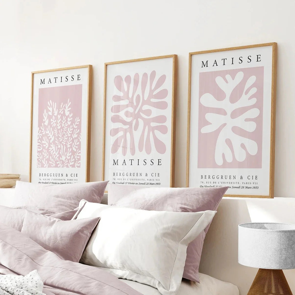 Pink and neutral abstract cut-out wall art set of 3 prints