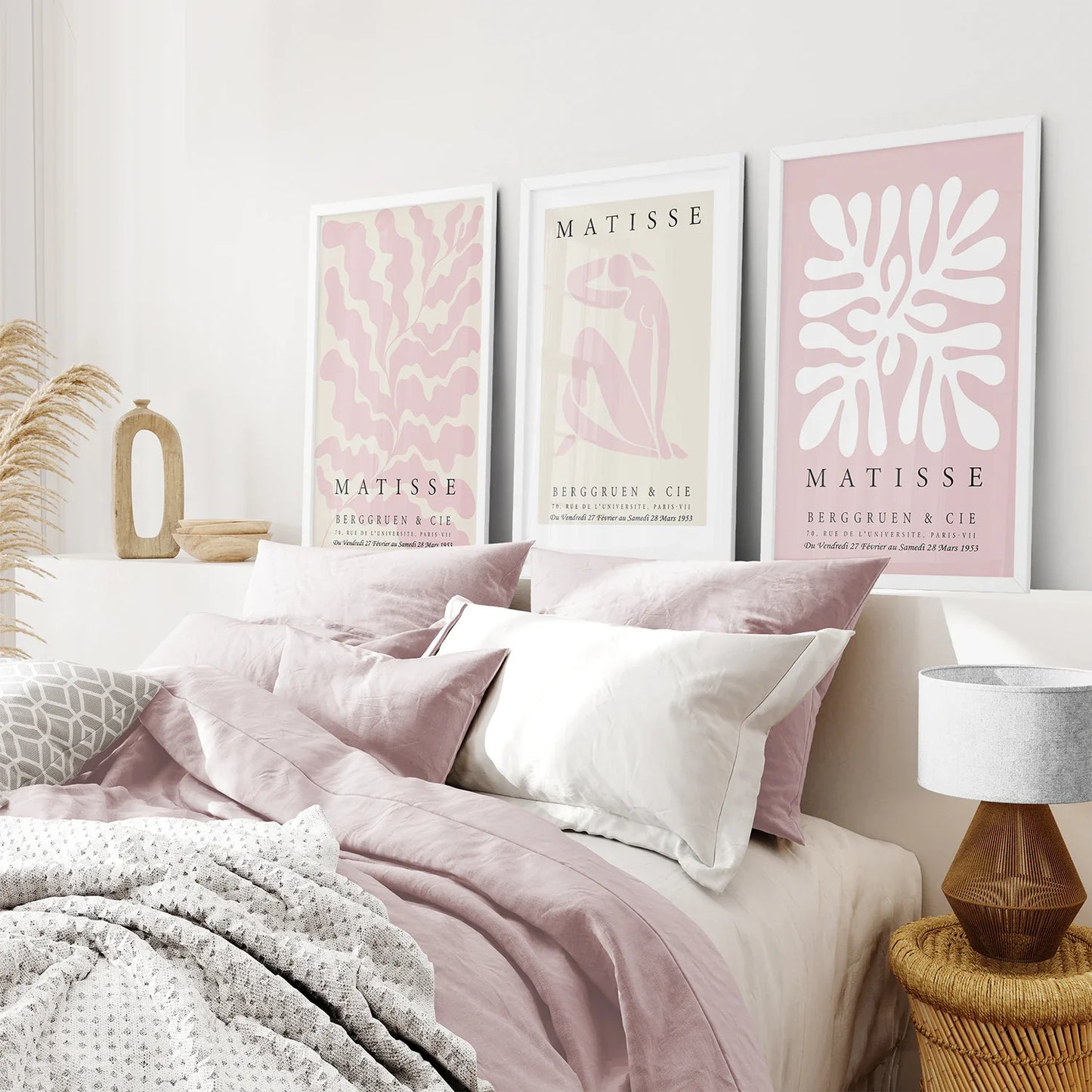 Blush Pink Abstract Wall Art Set of 3, Modern Prints