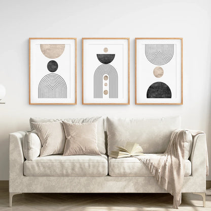 Minimalist Black Rainbow Wall Art Set of 3, Modern Prints