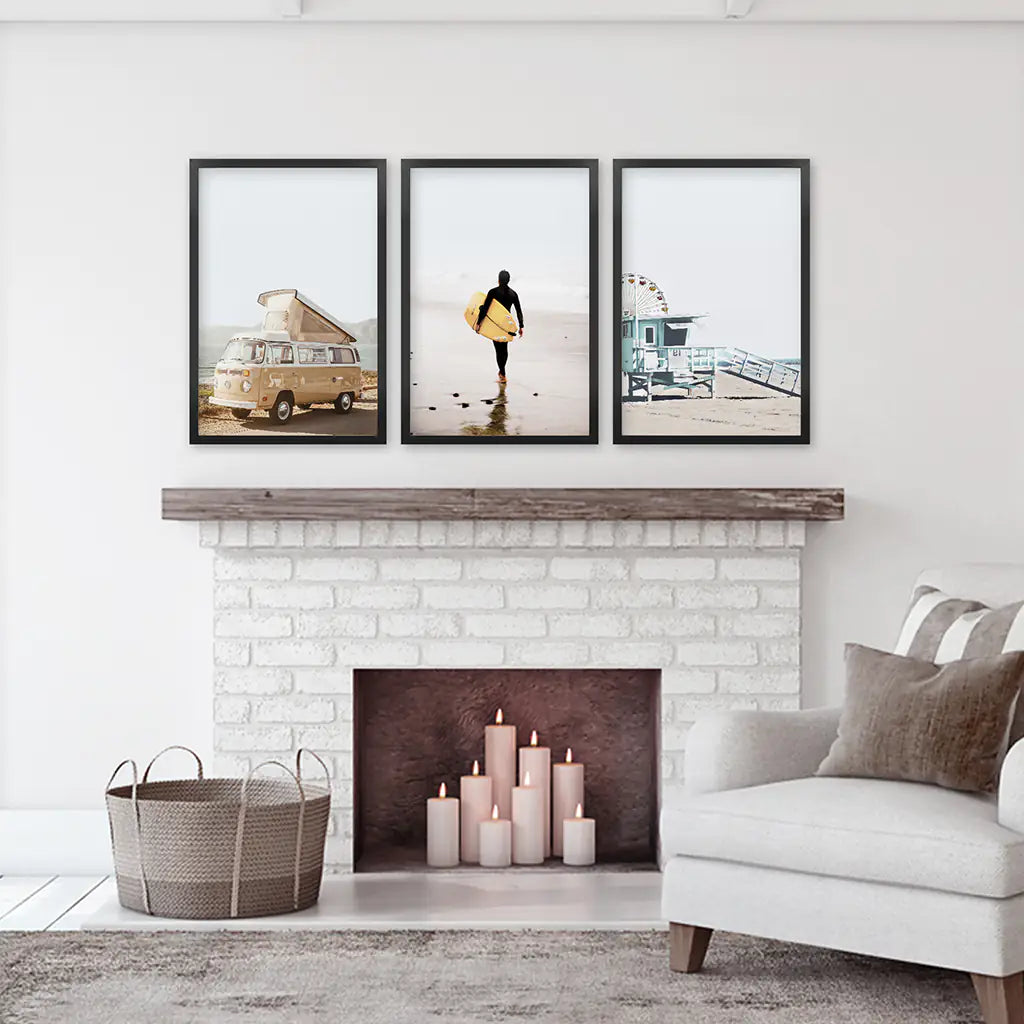 Surf Beach Wall Art Set of 3 Coastal Prints