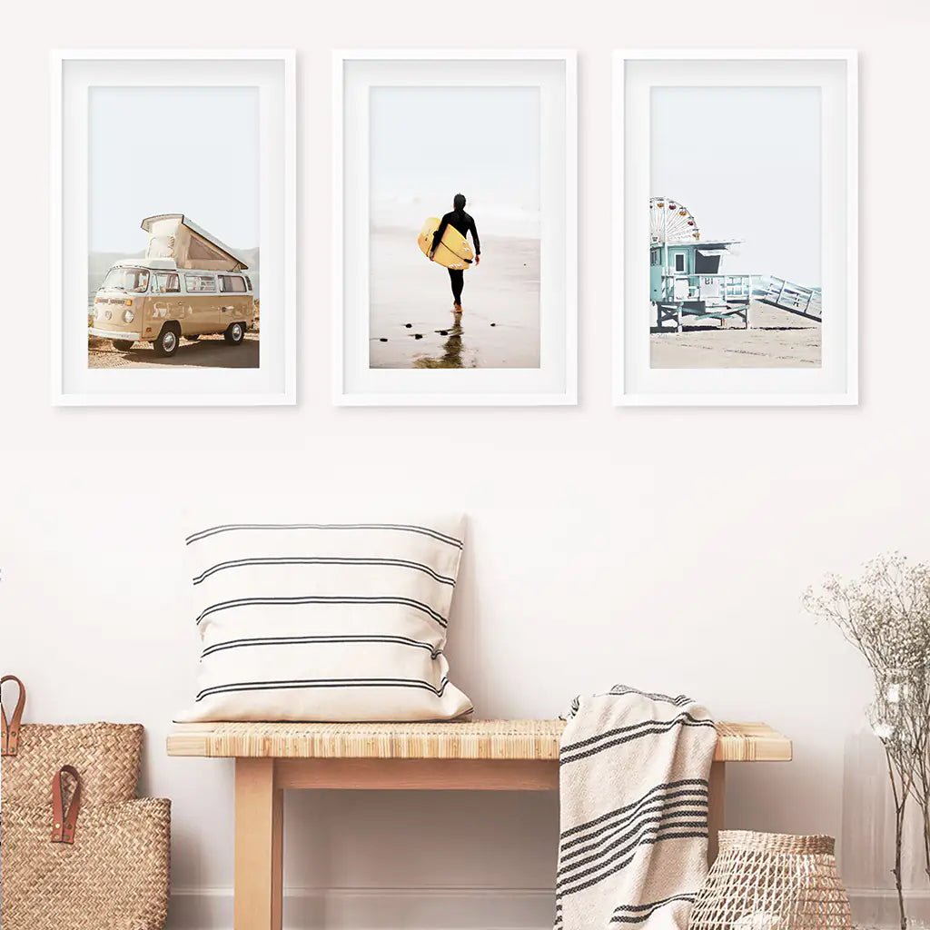 Surf Beach Wall Art Set of 3 Coastal Prints
