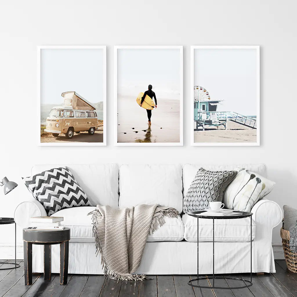 Surf Beach Wall Art Set of 3 Coastal Prints