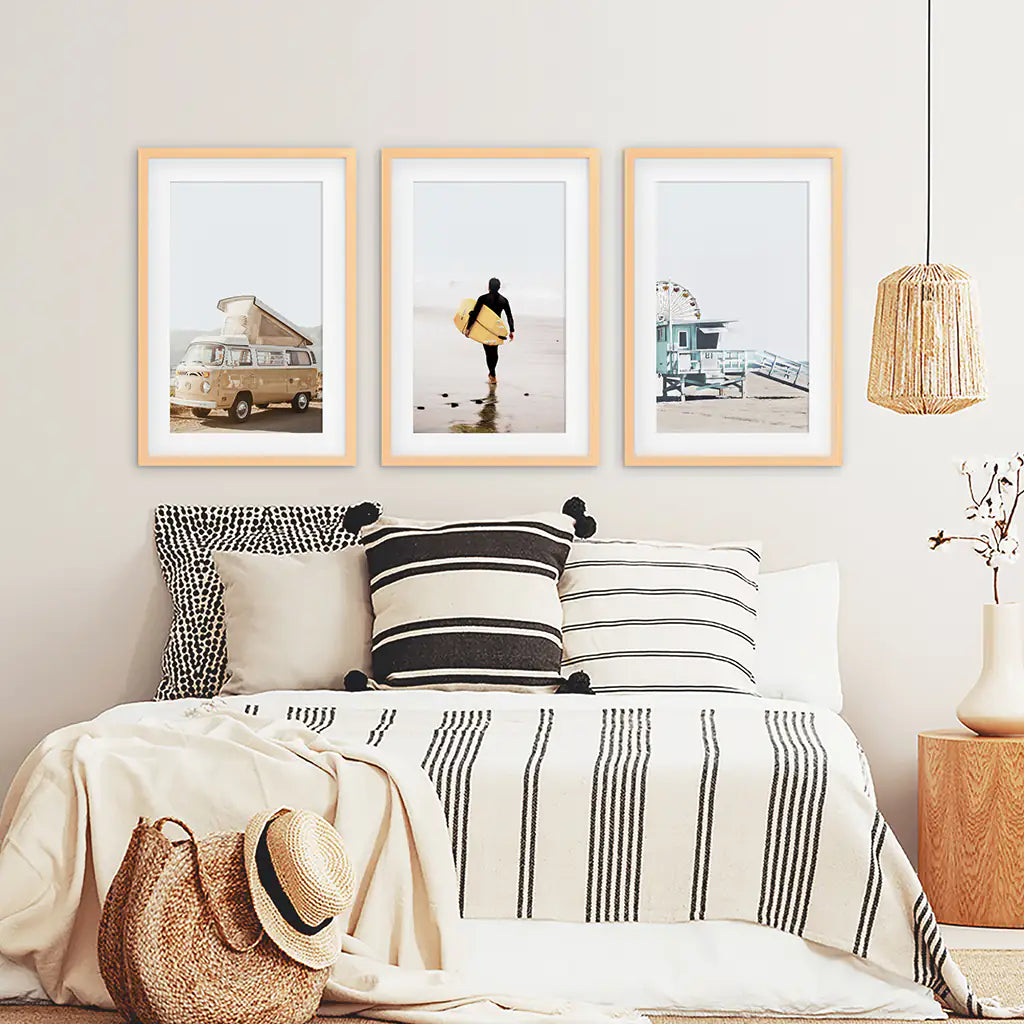 Surf Beach Wall Art Set of 3 Coastal Prints