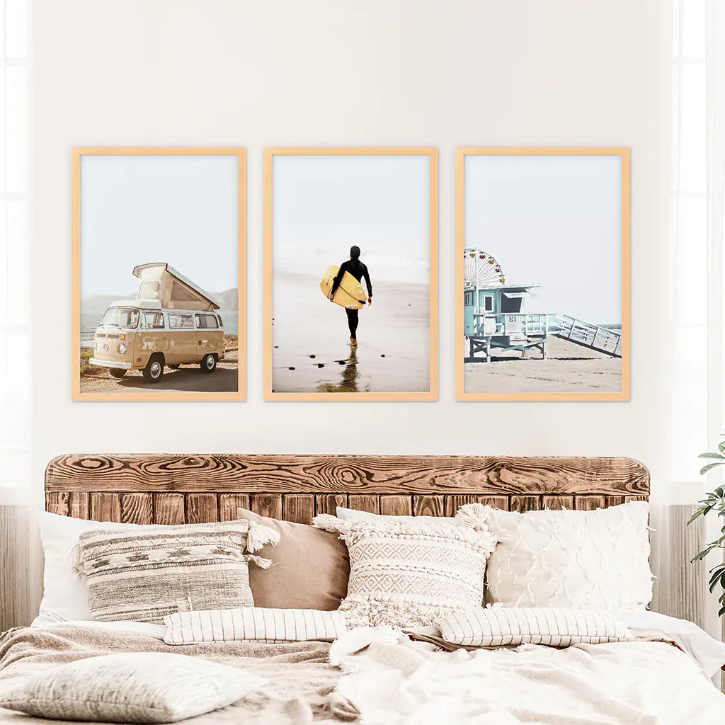 Surf Beach Wall Art Set of 3 Coastal Prints
