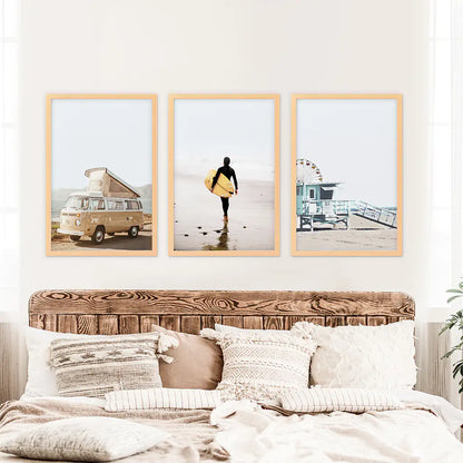 Surf Beach Wall Art Set of 3 Coastal Prints
