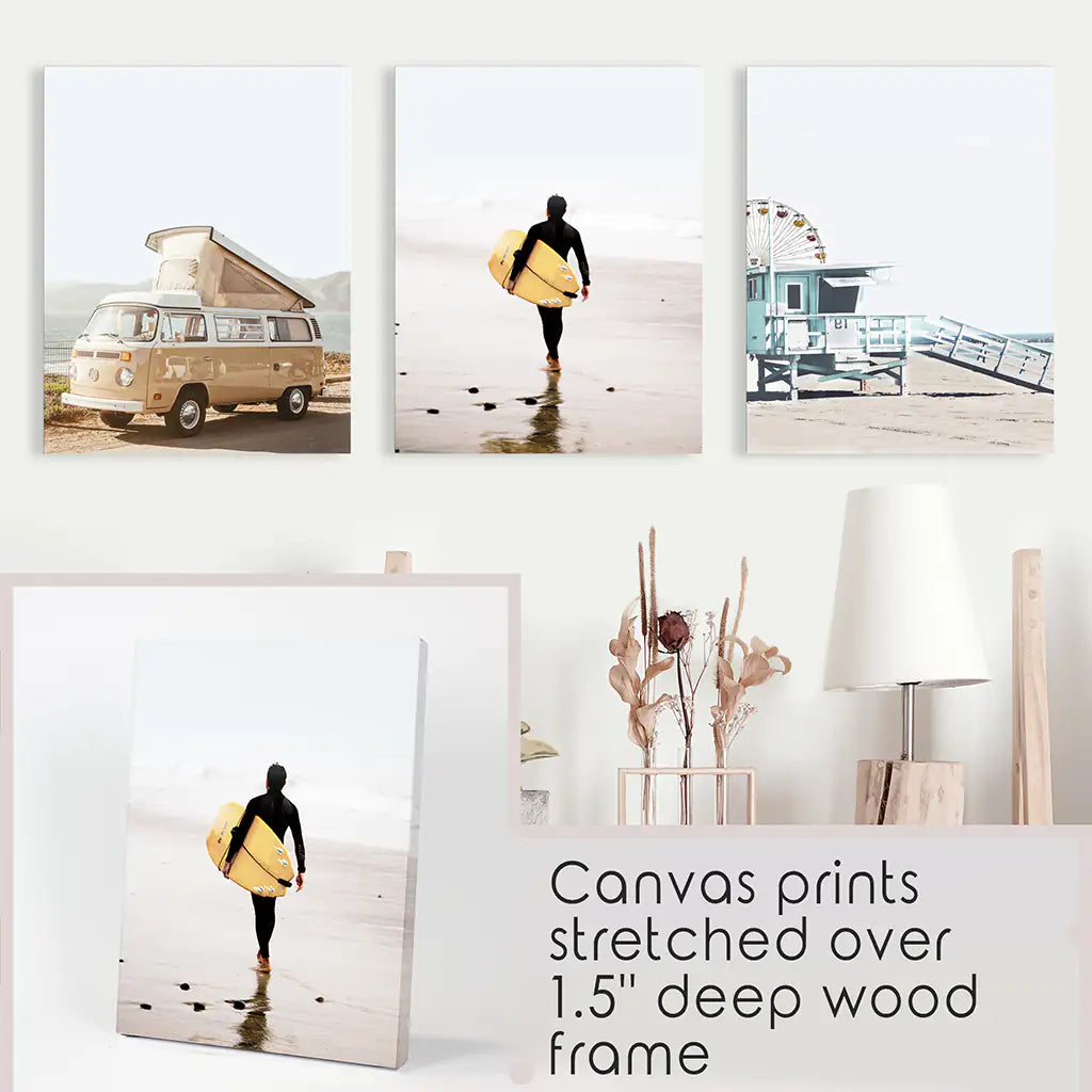 Surf Beach Wall Art Set of 3 Coastal Prints