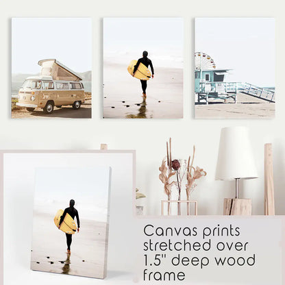 Surf Beach Wall Art Set of 3 Coastal Prints