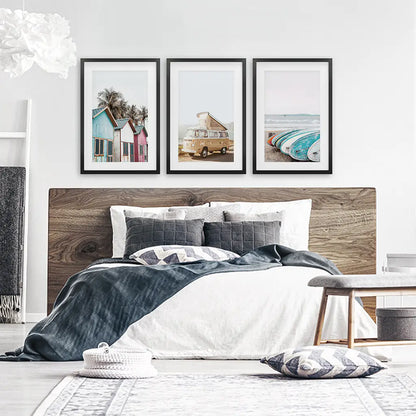 Summer Surf Wall Art Set, 3 Piece Yellow Bus Beach Prints