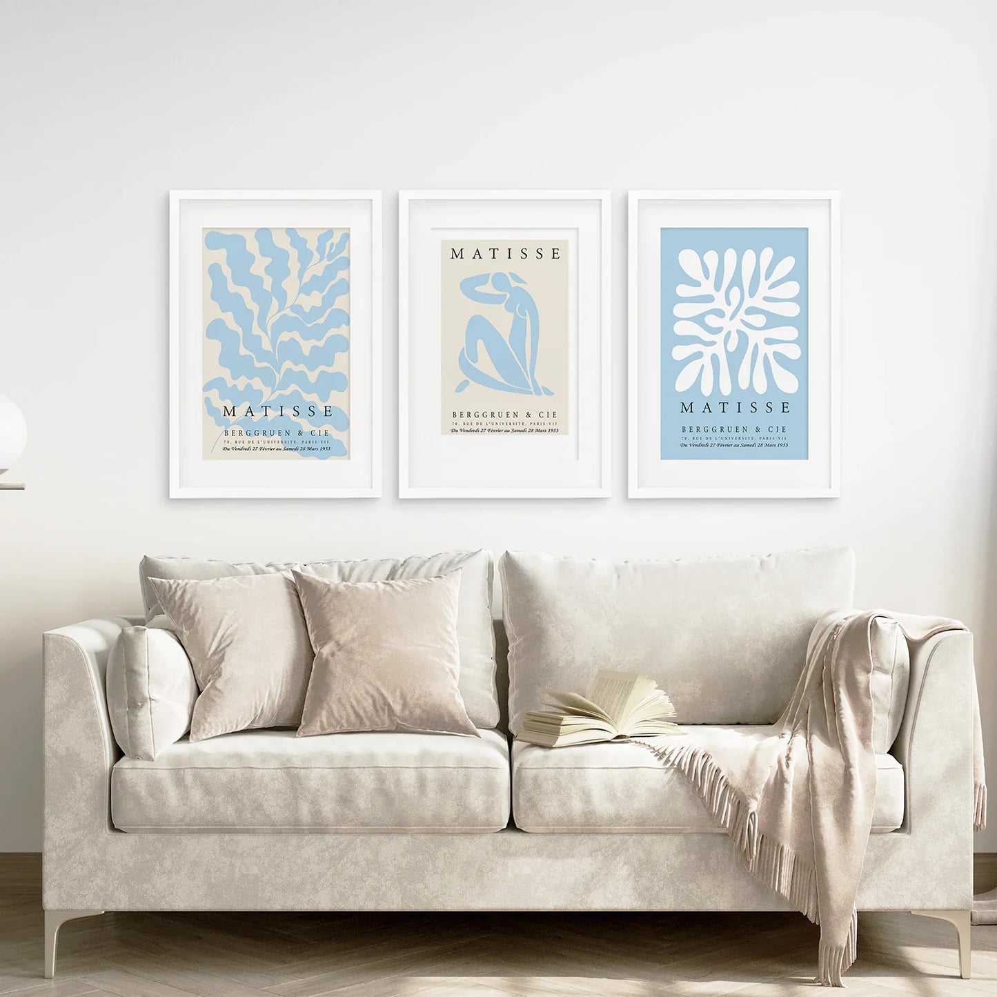 Set of 3 Blue and Beige Abstract Cut-Out Prints - Wall Art