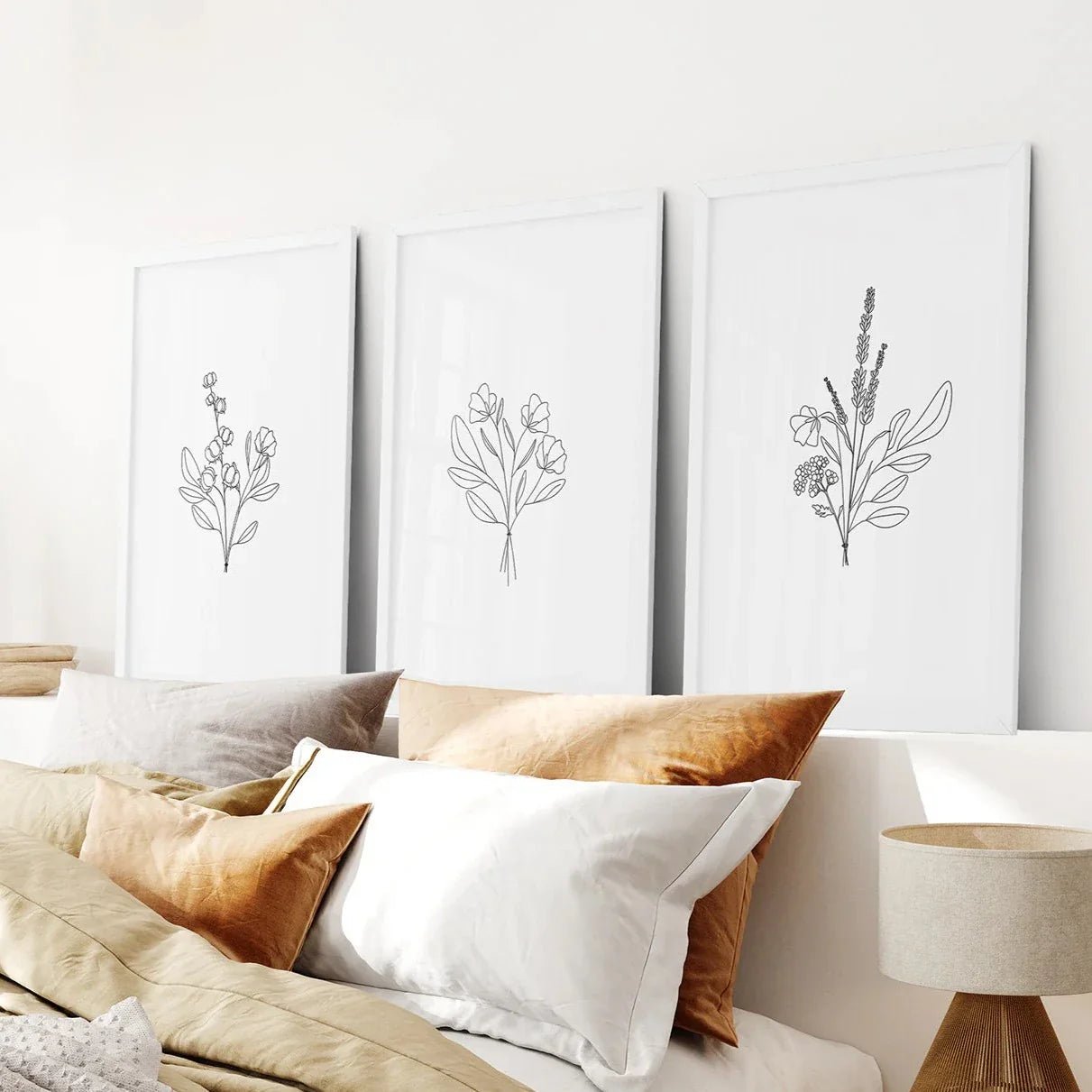 Flower line art botanical wall art set of 3 prints