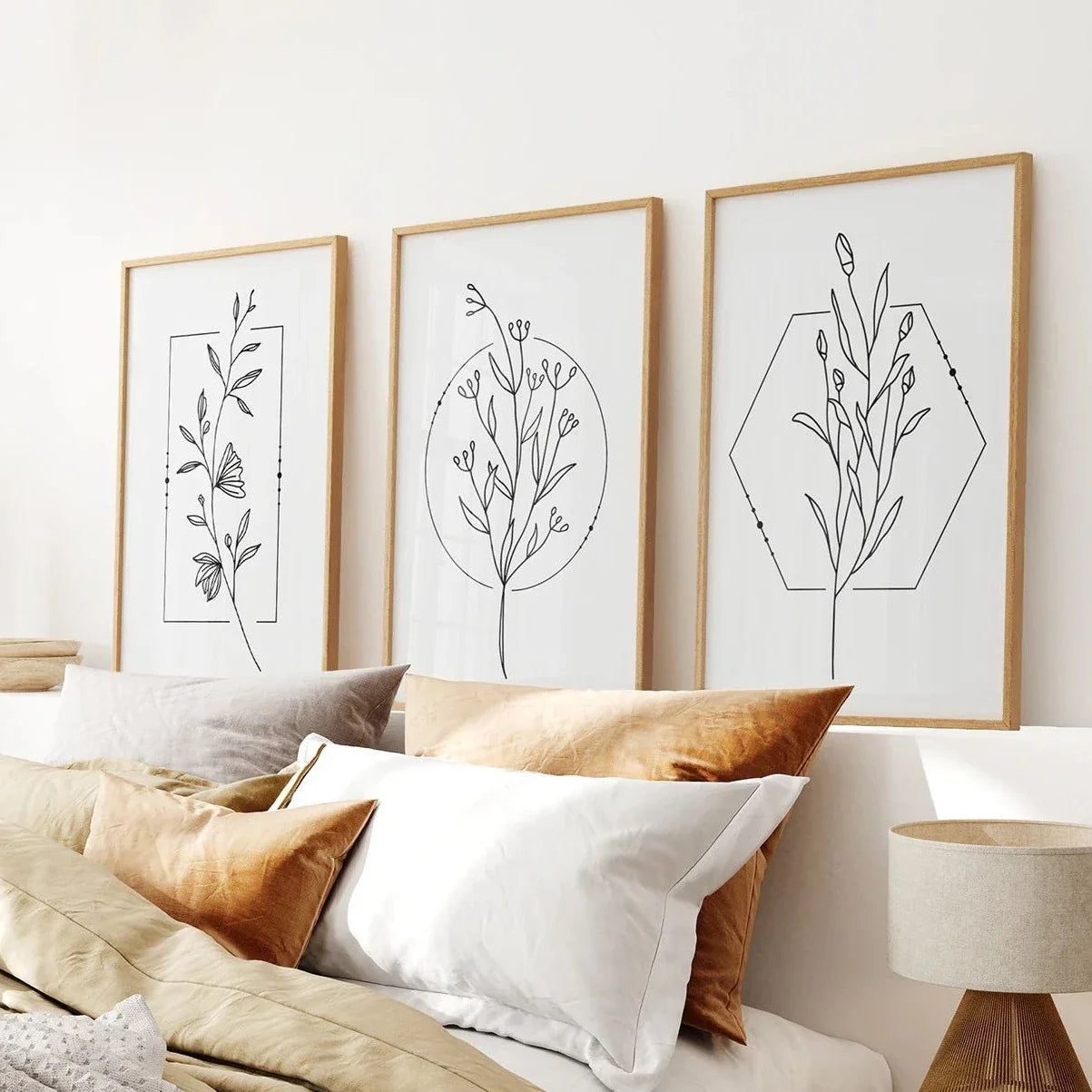 Minimal black and white flower line art wall art set of 3 prints