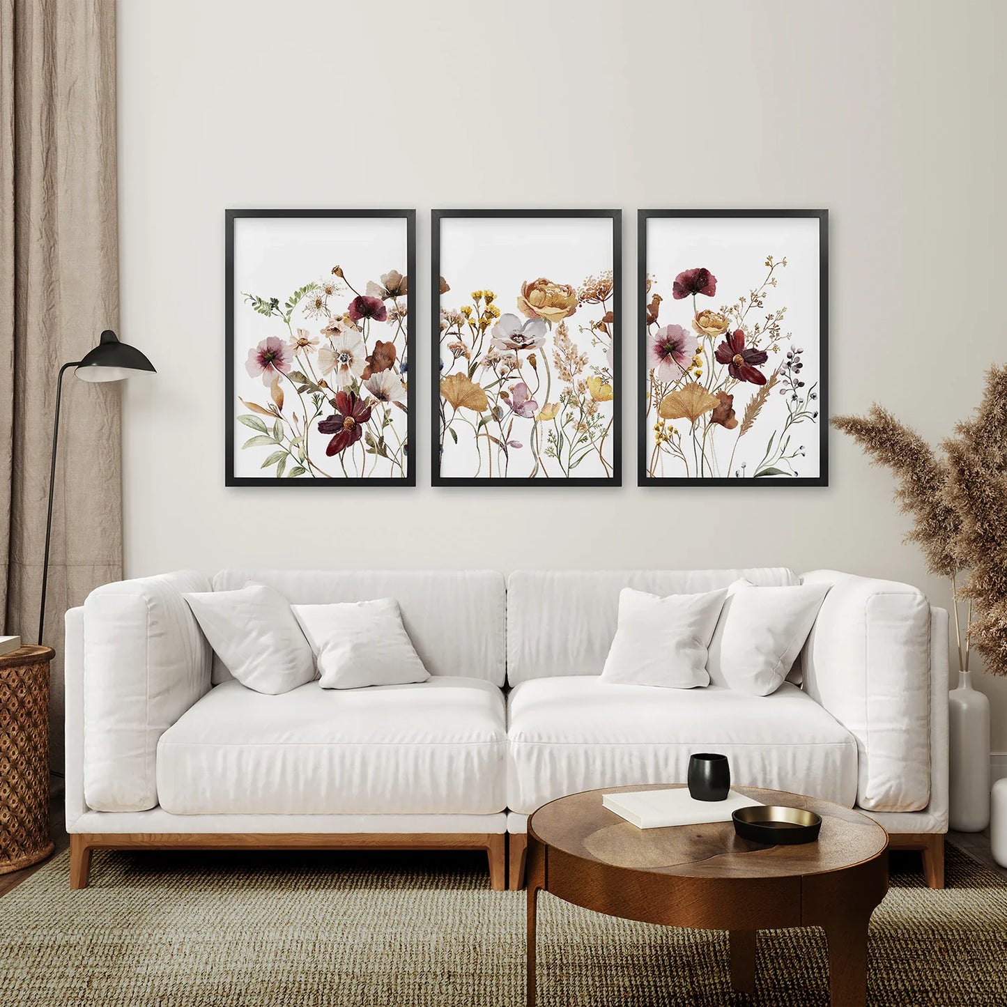 Brown Red Wildflower Wall Art Set of 3, Botanical Prints