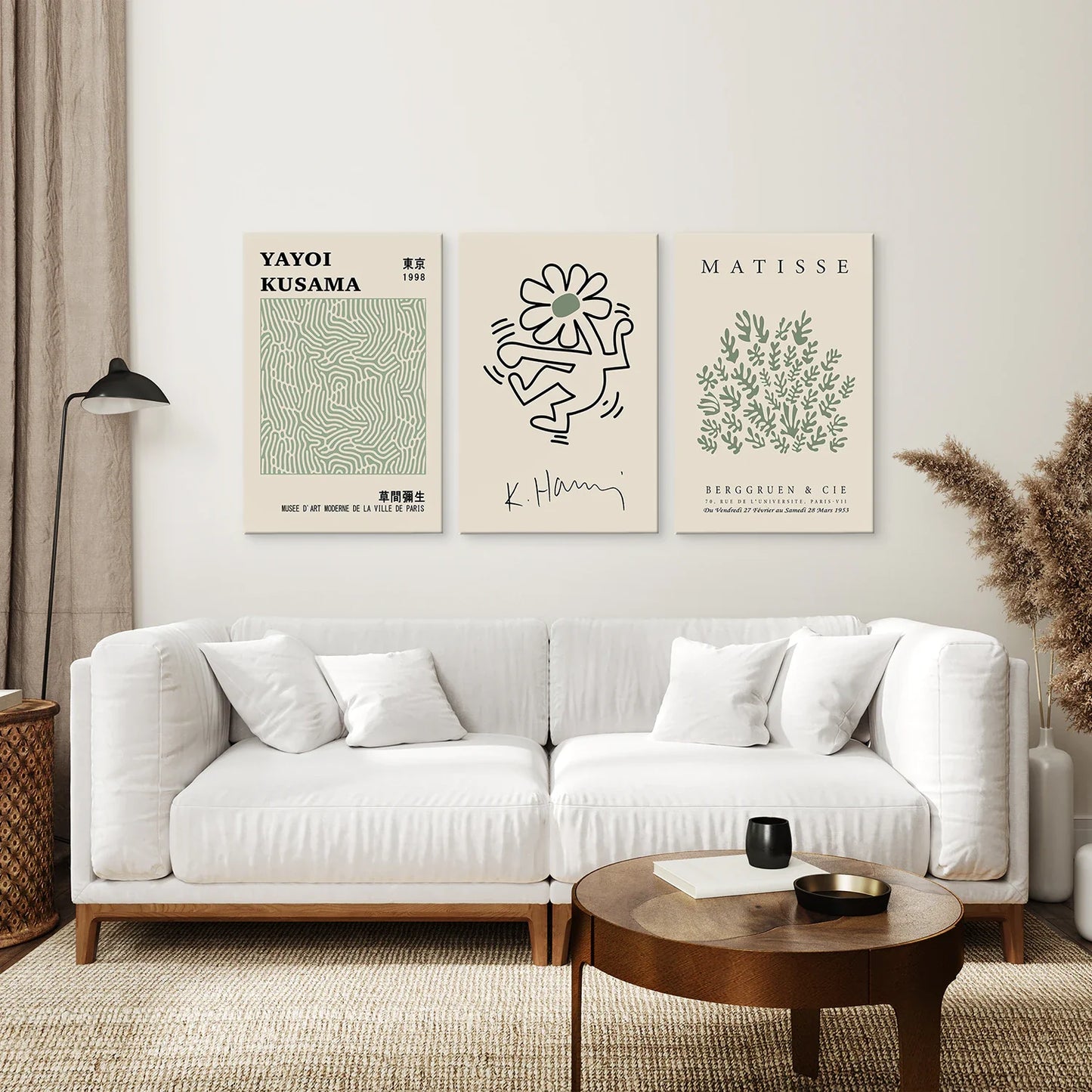 Sage Green Abstract Wall Art Set of 3, Modern Cutout Prints