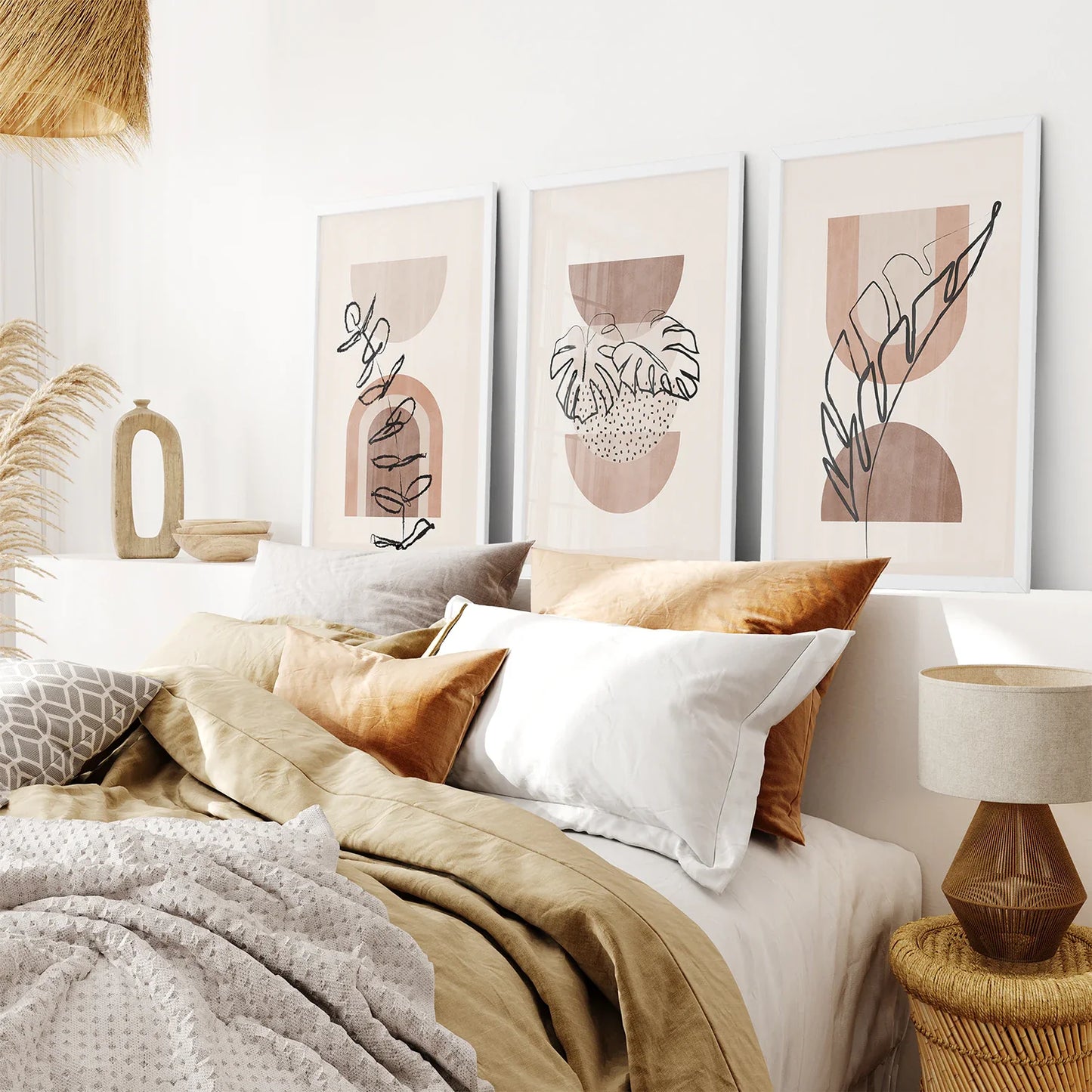 Watercolor Boho Wall Art Set of 3, Terracotta Plant Prints