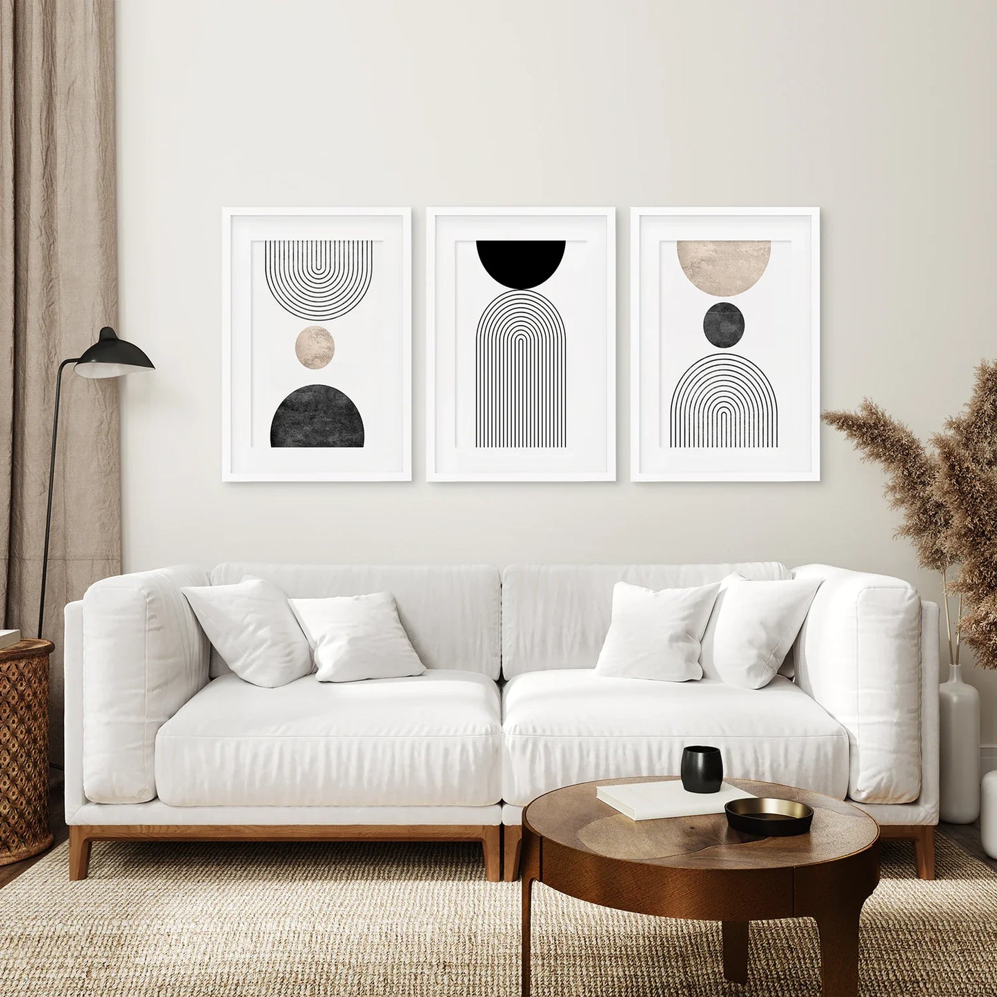 Neutral Mid-Century Modern Wall Art Set of 3, Boho Prints
