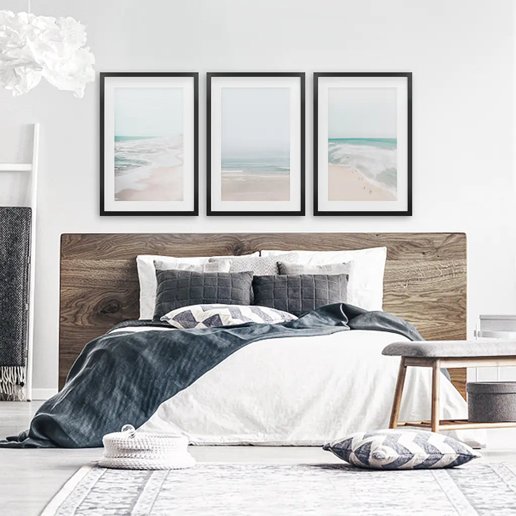 Minimalist Ocean Wall Art Set of 3. Neutral Beach Prints