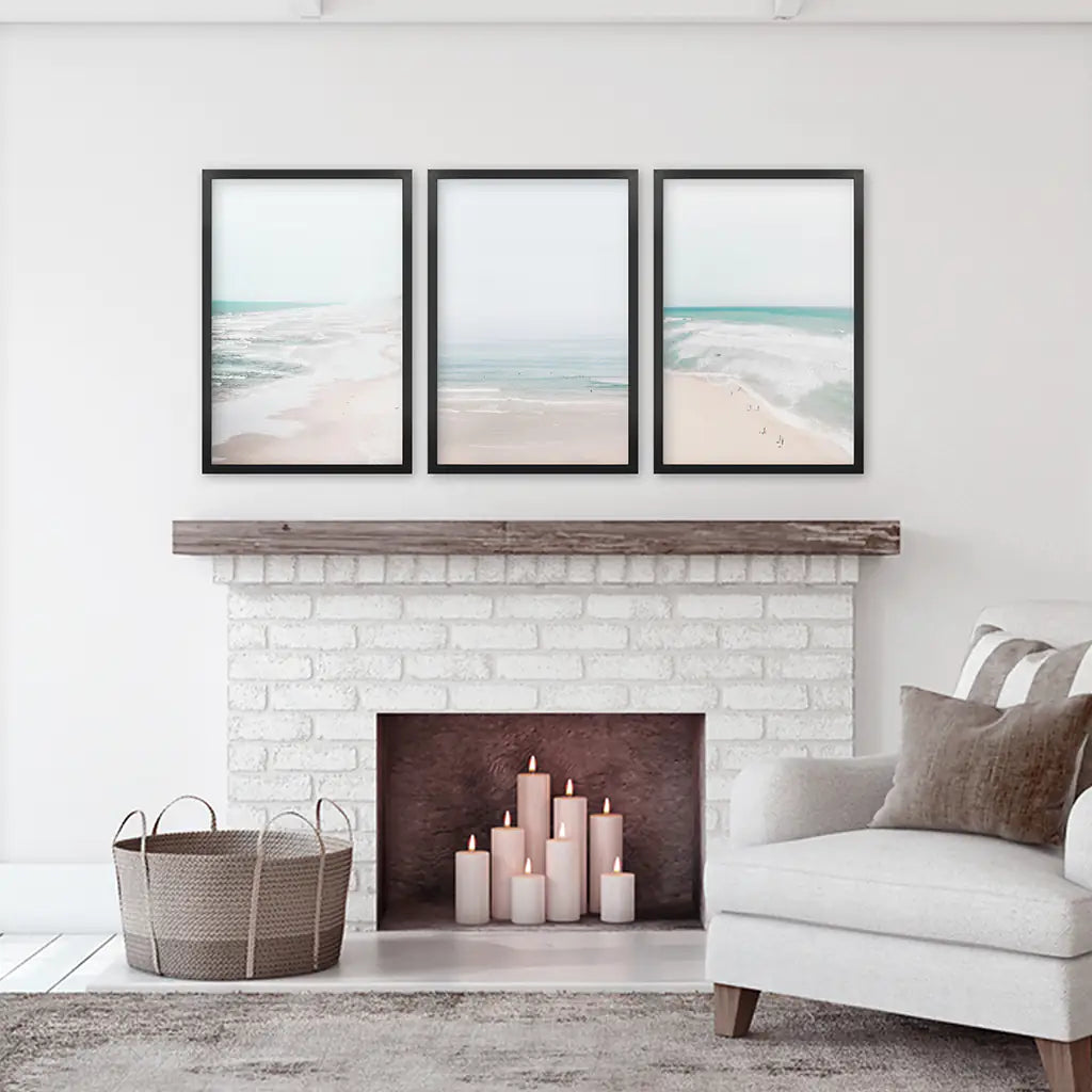 Minimalist Ocean Wall Art Set of 3. Neutral Beach Prints