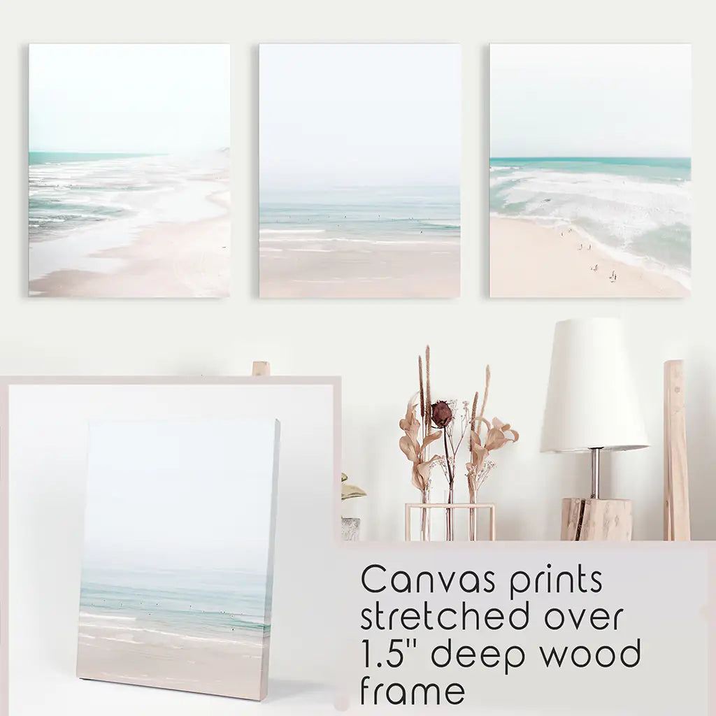 Minimalist Ocean Wall Art Set of 3. Neutral Beach Prints