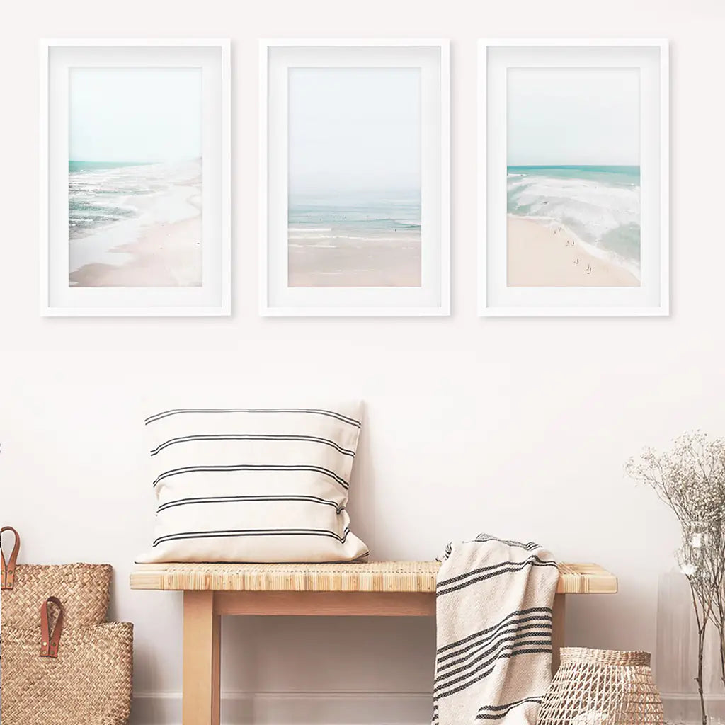 Minimalist Ocean Wall Art Set of 3. Neutral Beach Prints