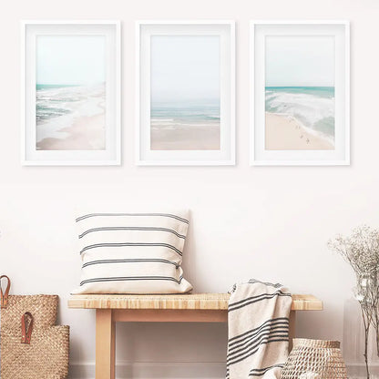 Minimalist Ocean Wall Art Set of 3. Neutral Beach Prints
