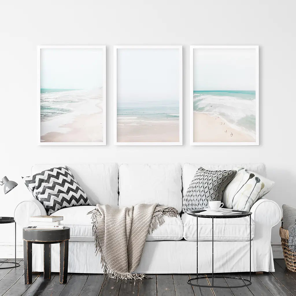 Minimalist Ocean Wall Art Set of 3. Neutral Beach Prints