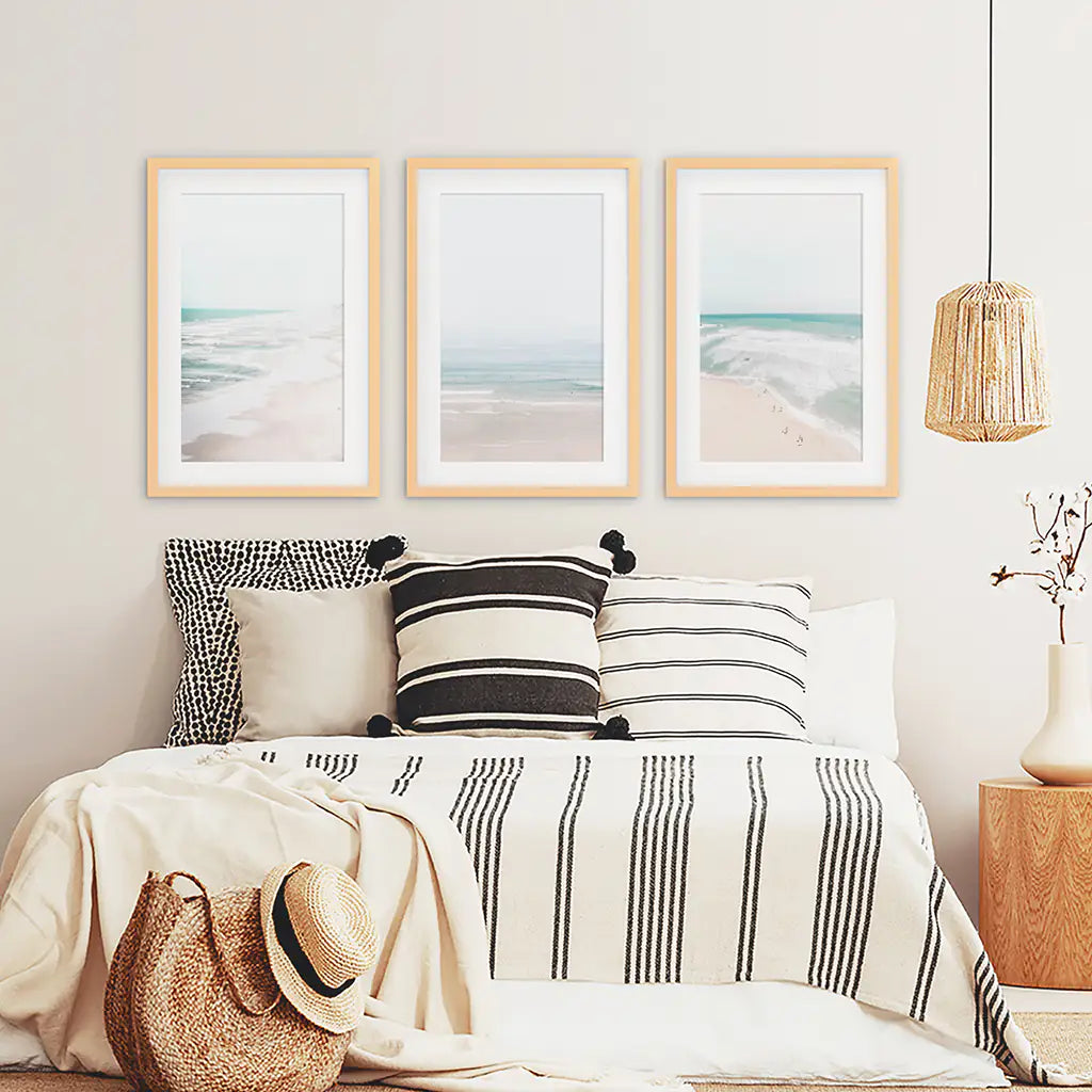 Minimalist Ocean Wall Art Set of 3. Neutral Beach Prints