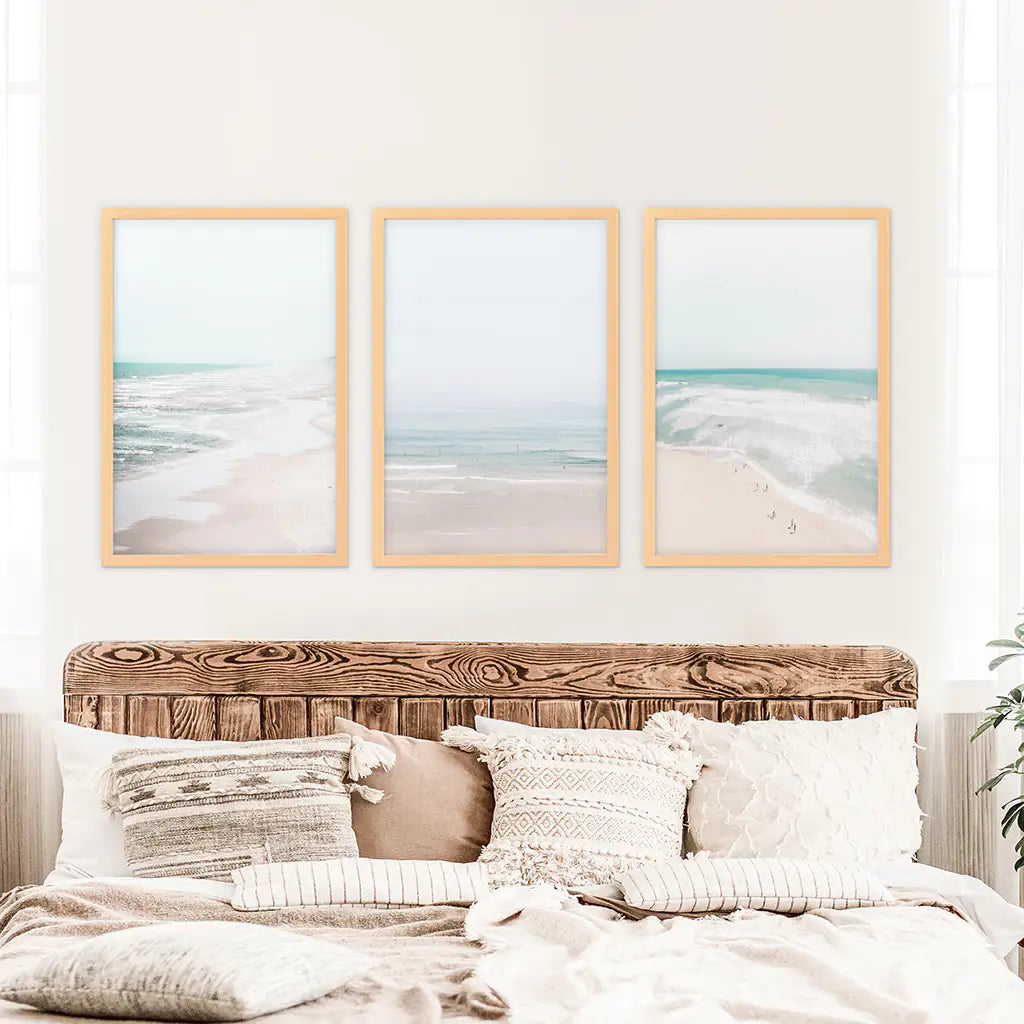 Minimalist Ocean Wall Art Set of 3. Neutral Beach Prints