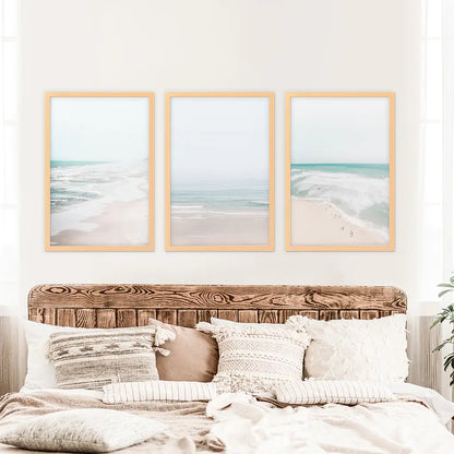 Minimalist Ocean Wall Art Set of 3. Neutral Beach Prints