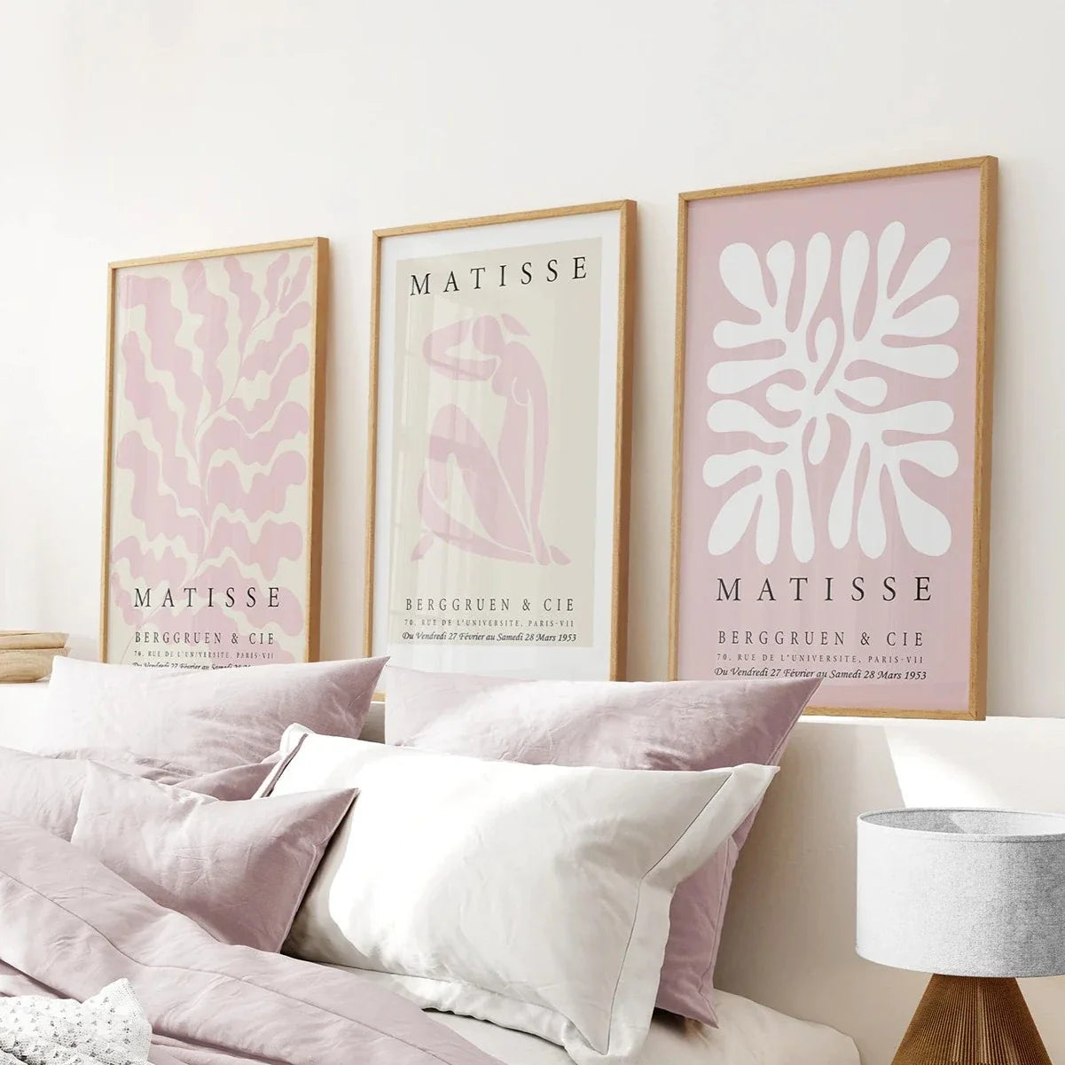 Blush pink modern abstract wall art set of 3