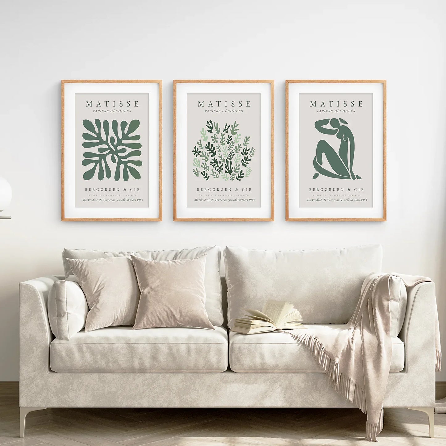 Sage Green Abstract Wall Art Set of 3 Prints