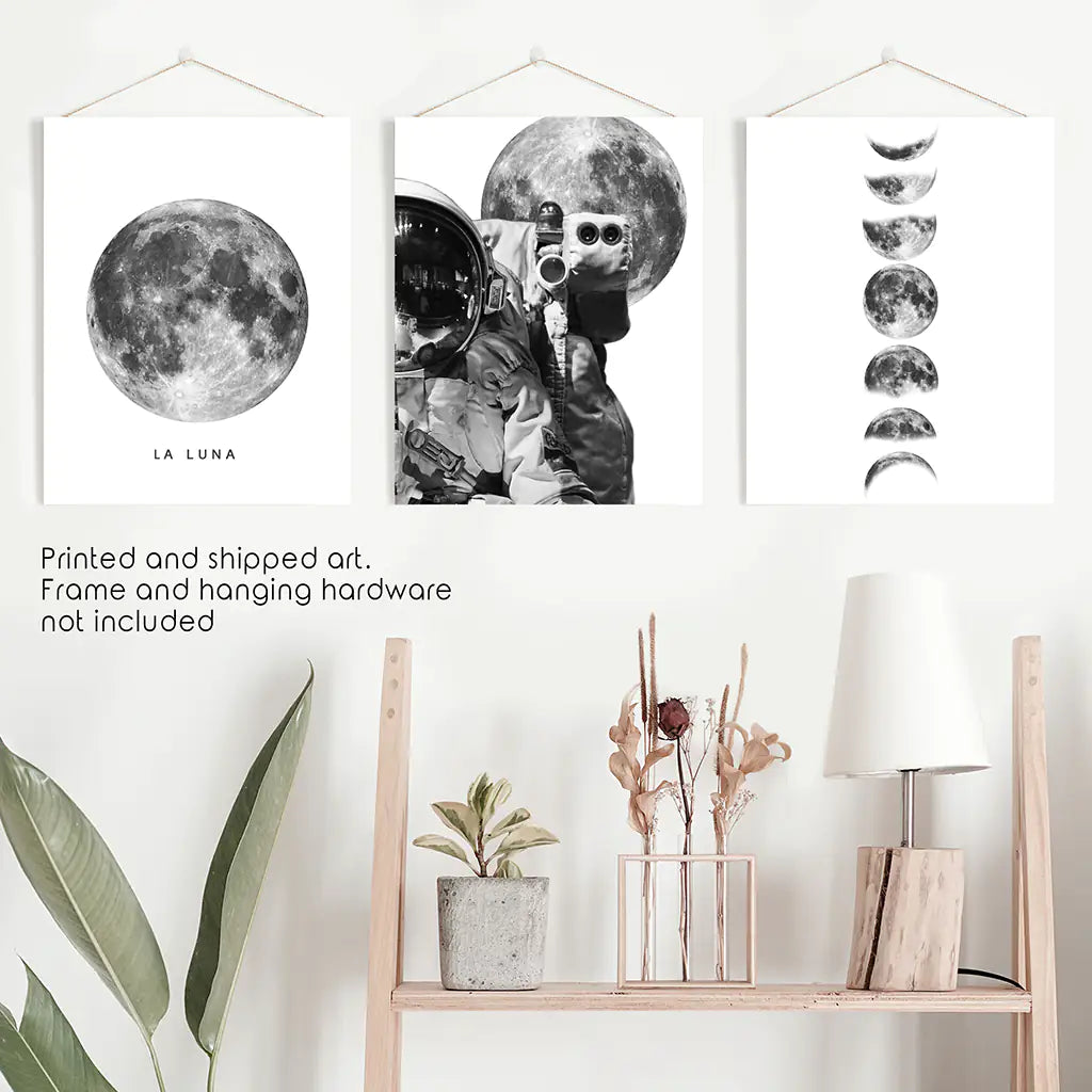Black and White Moon Phases Wall Art Set of 3