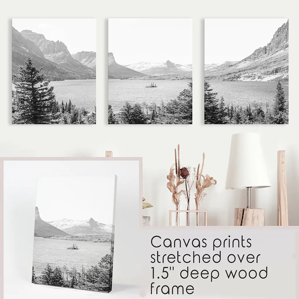 Glacier National Park Wall Art, Black White 3 Piece Set