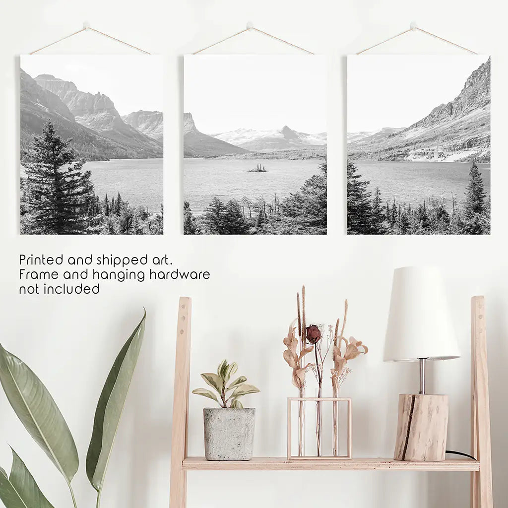 Glacier National Park Wall Art, Black White 3 Piece Set