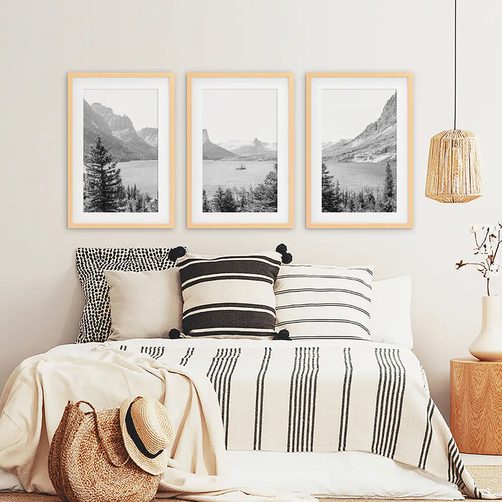 Glacier National Park Wall Art, Black White 3 Piece Set