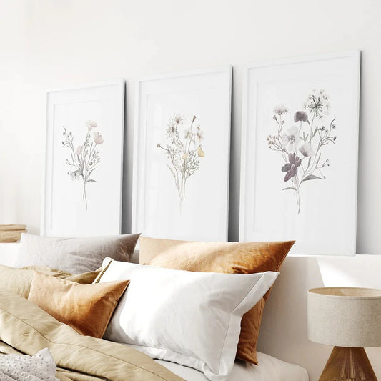 Dark watercolor floral botanical wall art set of 3 prints