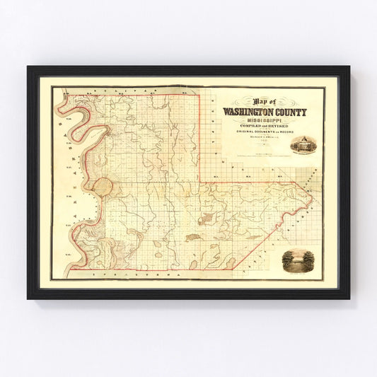 Vintage map of Washington County, Mississippi, 1871, showing Delta townships and waterways