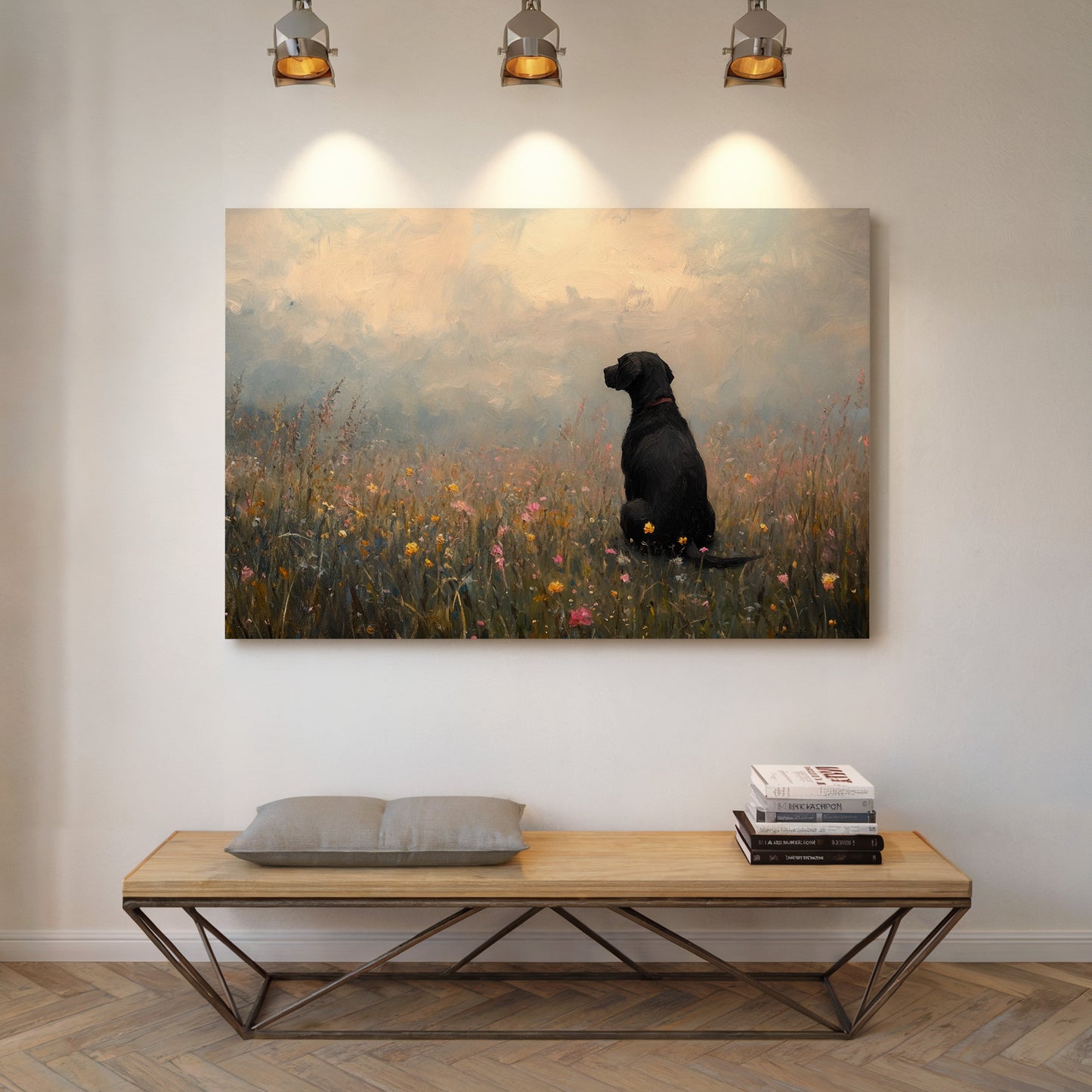 Black Lab in Wildflowers Rustic Dog Art Print
