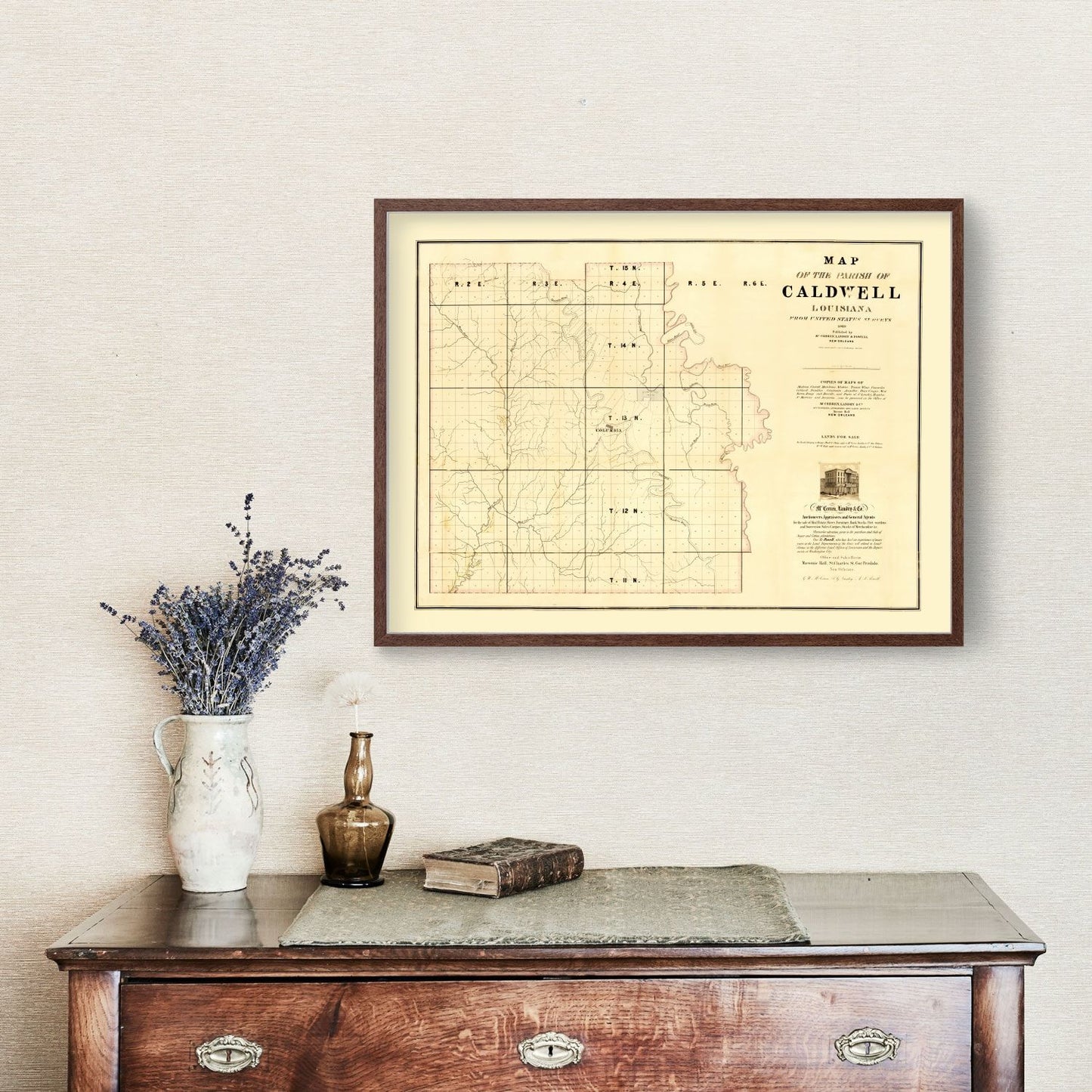 Vintage Map of Caldwell Parish, Louisiana, 1860