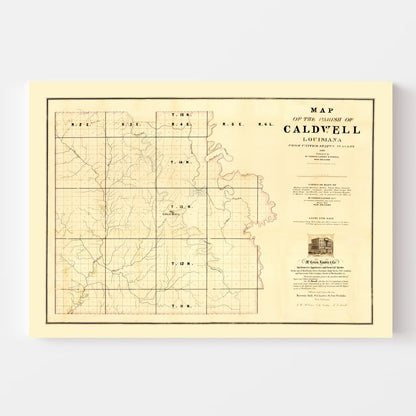 Vintage Map of Caldwell Parish, Louisiana, 1860