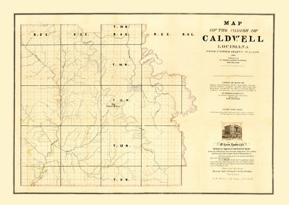 Vintage Map of Caldwell Parish, Louisiana, 1860