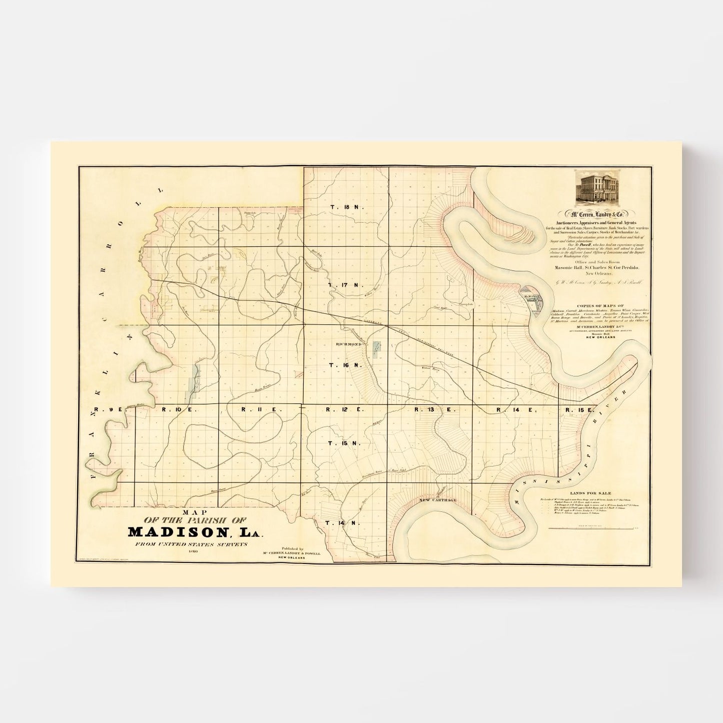Vintage Map of Madison Parish, Louisiana, 1860