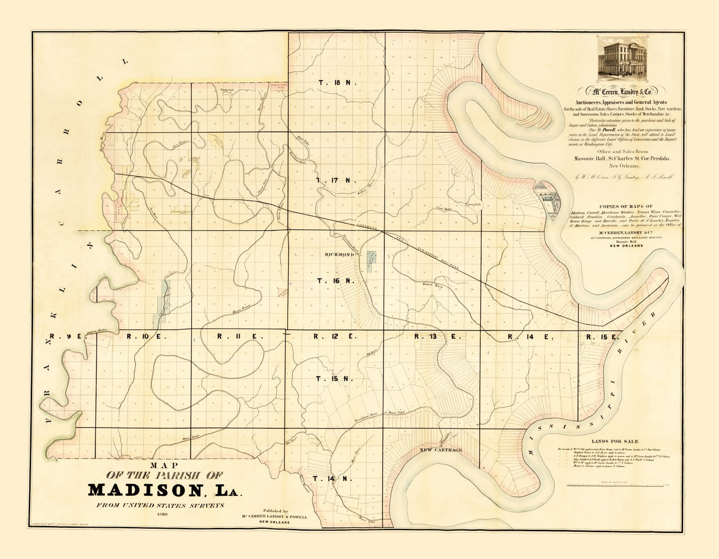 Vintage Map of Madison Parish, Louisiana, 1860