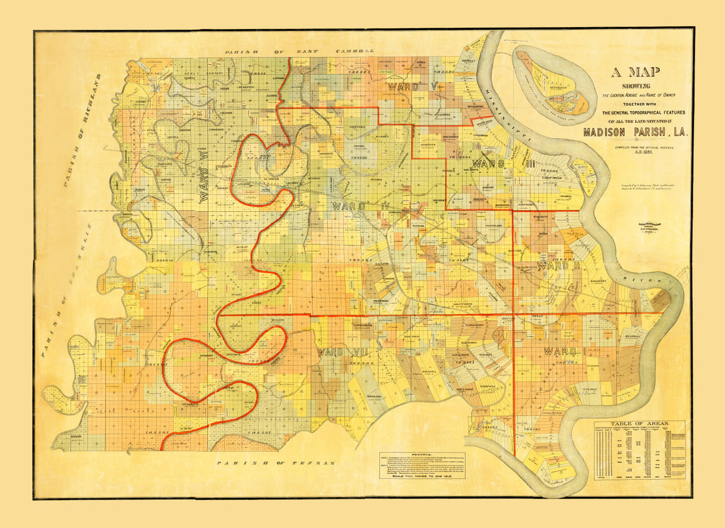 Vintage Map of Madison Parish, Louisiana, 1891