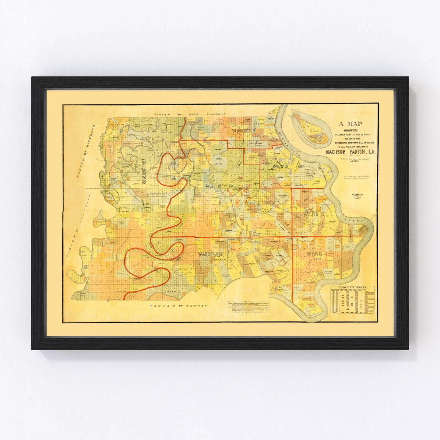 Vintage map of Madison Parish, Louisiana, 1891